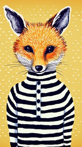 Cute fox cartoon pop art illustrazione Volpe che indossa una tshirt spogliata AI generativa