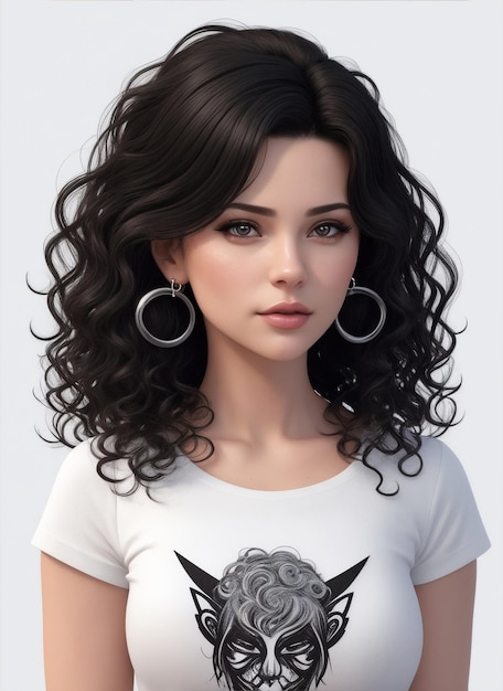 Cute Girl 3d avatar modello stile con tshirt stampa full body immagine hd ritratto foto arte vettoriale