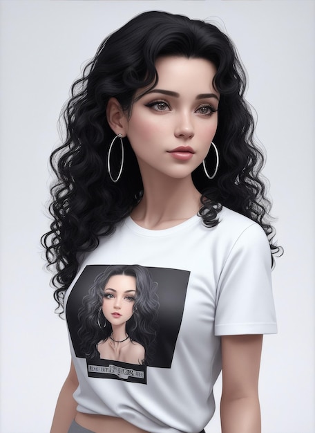 Cute Girl 3d avatar modello stile con tshirt stampa full body immagine hd ritratto foto arte vettoriale