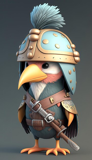 Cute Heron Animal Warrior Modello di gioco 3D Generative AI