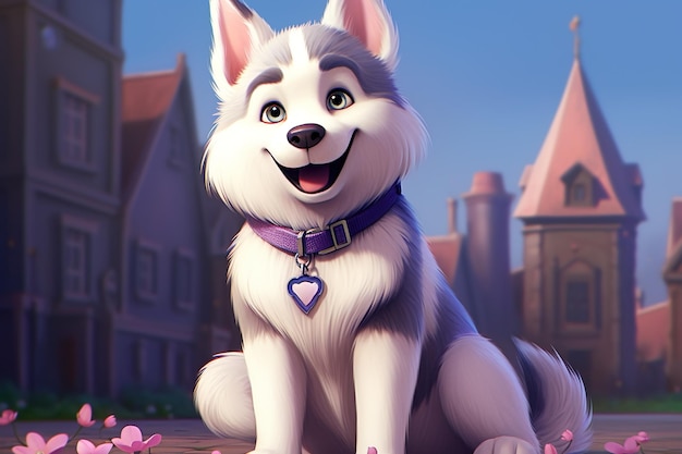 Cute Husky Dog Husky animato AI generato