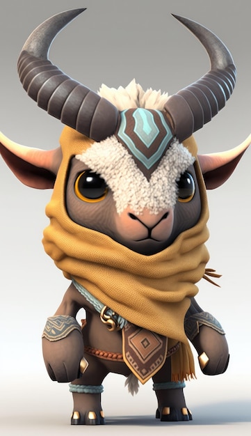 Cute Ibex Animal Warrior Modello di gioco 3D Generative AI