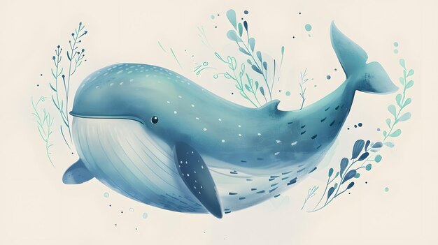 Cute illustrazioni di balene in cartone animato sullo sfondo del mare o dell'oceano