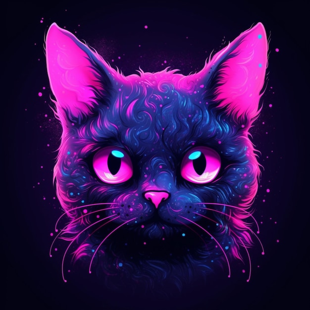 Cute immagini illustrate con luce al neon rosa pelosa di animali gatti AI Arte generata