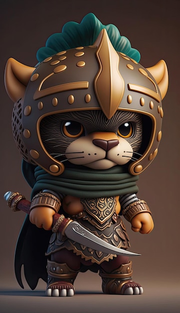 Cute Jaguar Animal Warrior Modello di gioco 3D Generative AI