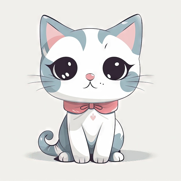 Cute Kawaii Cat Clipart su sfondo bianco