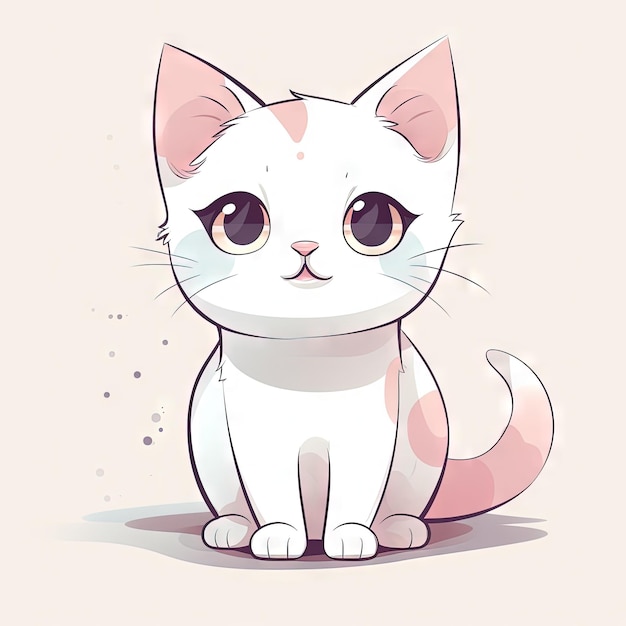 Cute Kawaii Cat Clipart su sfondo bianco