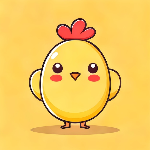 Cute Kawaii Chicken Vector Clipart Icon Cartoon Character Icon su uno sfondo giallo limone