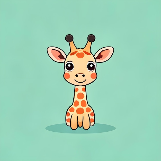 Cute Kawaii Giraffe Vector Clipart Icon Cartoon Character Icon su uno sfondo verde menta
