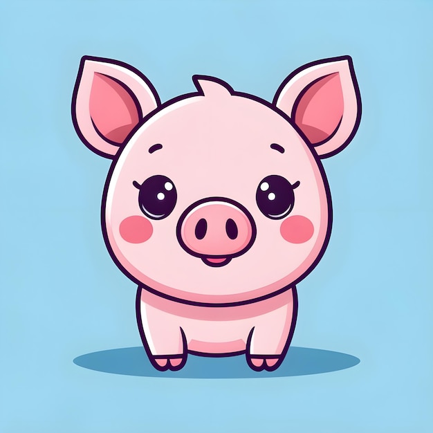 Cute Kawaii Pig Vector Clipart Icon Cartoon Character Icon su uno sfondo blu bambino