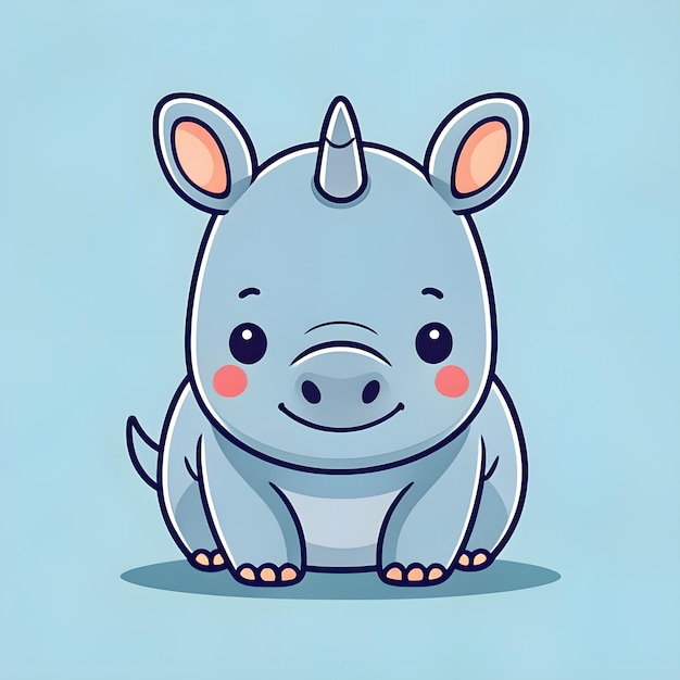 Cute Kawaii Rhino Vector Clipart Icon Cartoon Character Icon su uno sfondo blu bambino