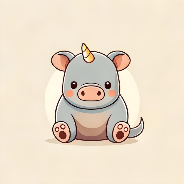 Cute Kawaii Rhino Vector Clipart Icon Cartoon Character Icon su uno sfondo crema