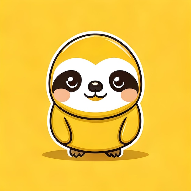 Cute Kawaii Sloth Vector Clipart Icon Cartoon Character Icon su uno sfondo giallo limone
