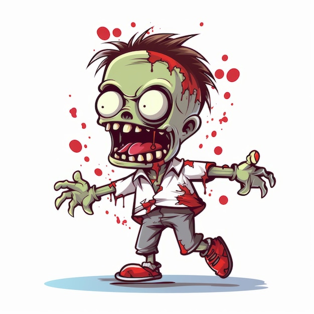 Cute Kawaii Style Zombie Un'illustrazione vettoriale con uno sfondo bianco e un'emozione felice