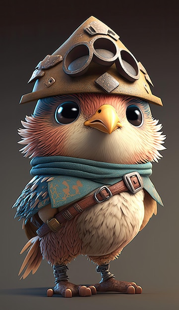 Cute Lark Animal Warrior Modello di gioco 3D Generative AI