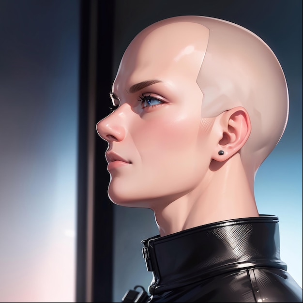 Cute man lskinheadt hair anime scifi background arte generativa dell'illustrazione AI