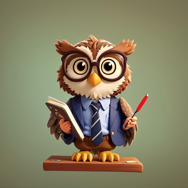 Cute Owl Teaching With Pointer On Tree Cartoon Icon Vector Illustration Animal Education Icon Concept Isolato Premium Vector Flat Cartoon Style