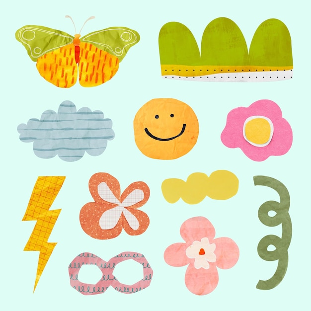 Cute paper craft collage design element remix set