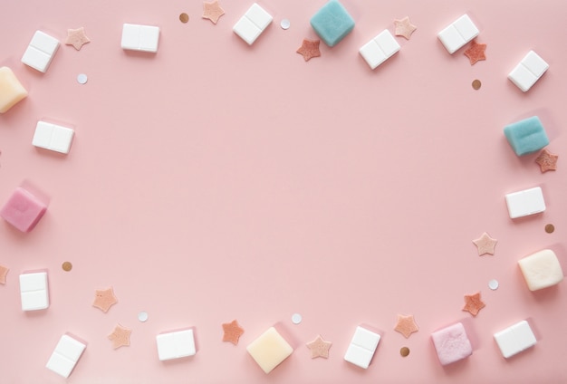 Cute Pink Background Mockup con Candy e le stelle