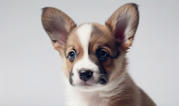 Cute Puppy Corgi Pembroke su uno sfondo bianco AI generativa