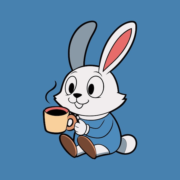 Cute Rabbit Relax in Cup Coffee Vector