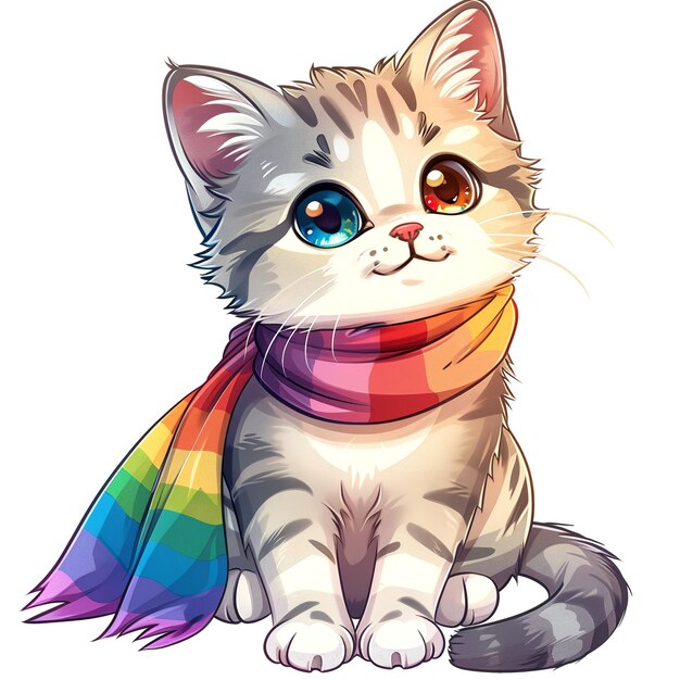 Cute rainbow Cat Sticker Clipart generato da AI