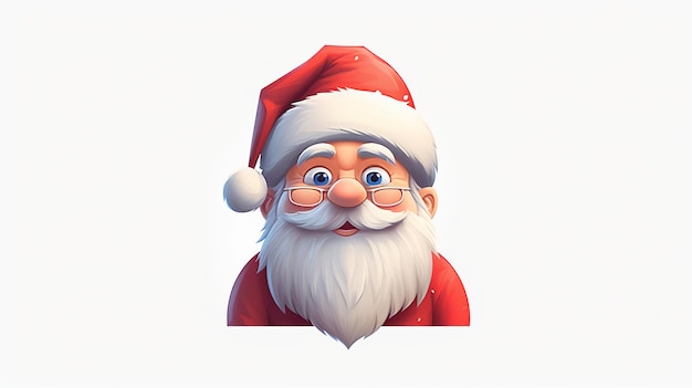 Cute Santa semplice closeup_bright colori cartoon art bianco Generativo ai