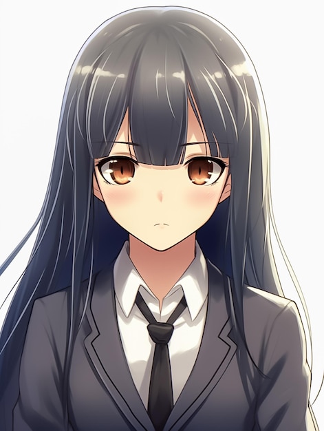Cute School Girl con capelli lunghi e uniforme scolastica Stile anime Ai generato