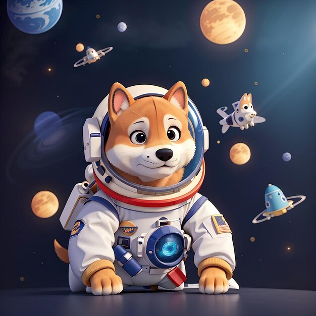 Cute shiba inu cane astronauta nello spazio cartone animato icona vettoriale illustrazione scienza animale appartamento isolato