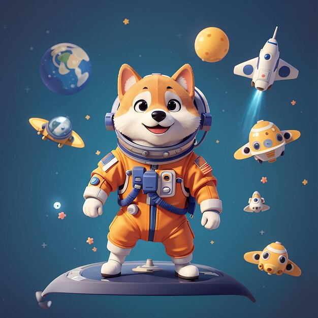 Cute Shiba Inu Dog Astronaut Dabbing On Rocket Cartoon Vector Icon Illustration Animal Science Icon Concept Isolato Premium Vector Flat Cartoon Style