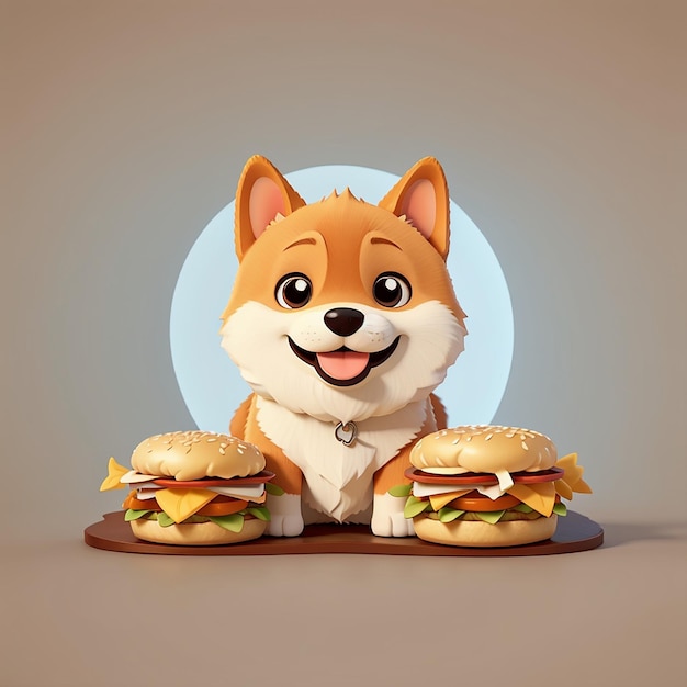 Cute Shiba Inu Dog Burger Cartoon Vector Icon Illustrazione Anmal Food Icon Concept Isolato Premium Vector Flat Cartoon Style