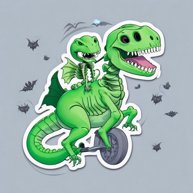 cute_Skeleton_Riding_green_Dinosau