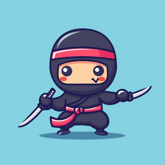 Cute Sushi Logo Ninja con la spada Katana Cartone animato Cibo giapponese Icona cartone animato Minimal Ninja