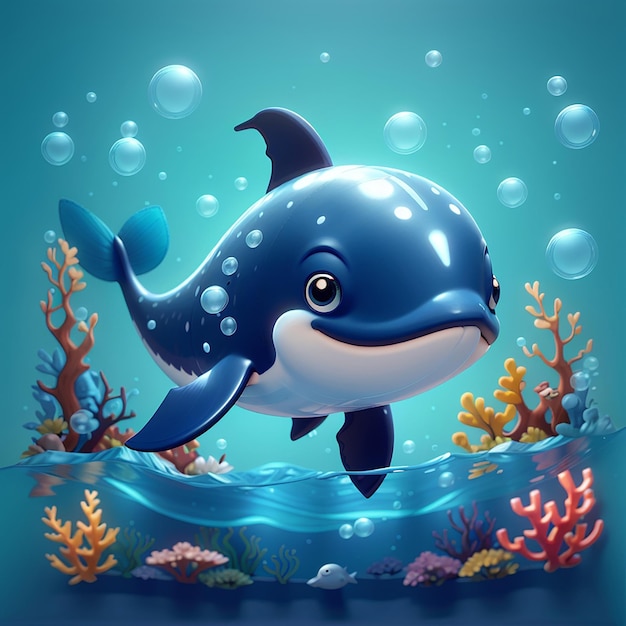 Cute Whale Swimming Cartoon Icon Vector Illustration Animal Nature Icon Concept Isolato Premium Vector Flat Cartoon Style