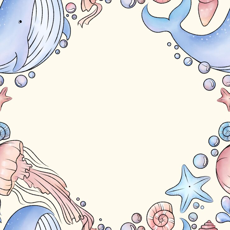 Cuti motivi di cartoni animati di animali sottomarini balene meduse stelle e lumache marine modello di balena