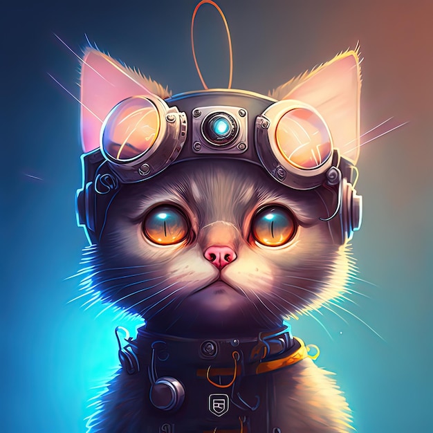 Cyber cat futuristico in stile cyberpunk Pittura illustrativa in stile arte digitale