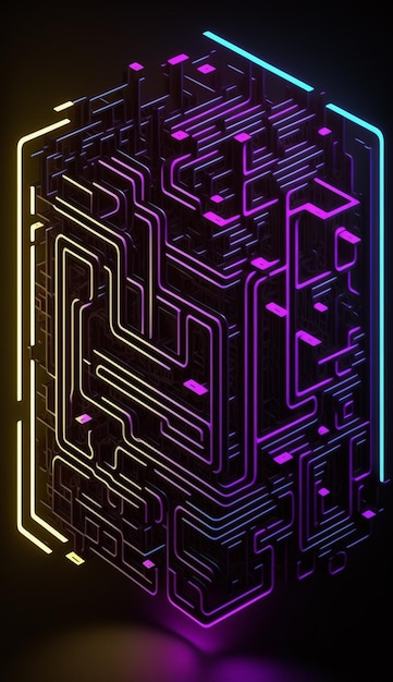 cyber circuito futuristico neon backgroundmotif labirinto techno wallpaper poster generativa ai