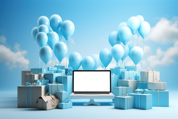 Cyber Monday, il più grande evento di shopping online. Vivace tema azzurro. AI generativa