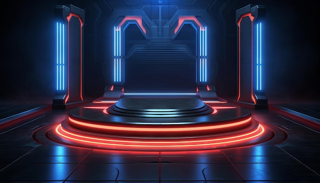 Cyber Sci Fi Futuristic Stage Podium 3D Rendering illustrazione Generativo ai