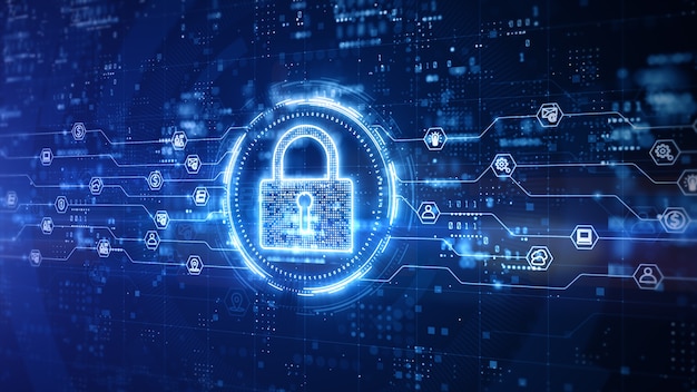 cyber security padlock digital design with blue background