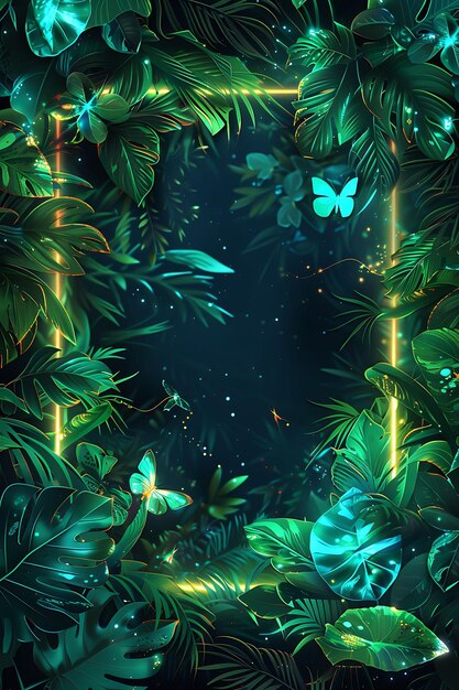 Cybernetic Rainforest Arcane Frame con piante digitali e N Neon Color Background Art Collection