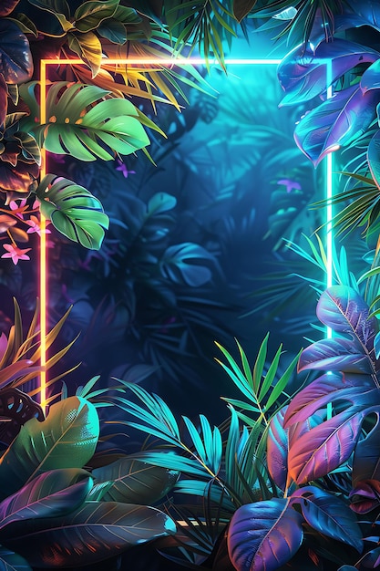 Cybernetic Rainforest Arcane Frame con piante digitali e N Neon Color Background Art Collection