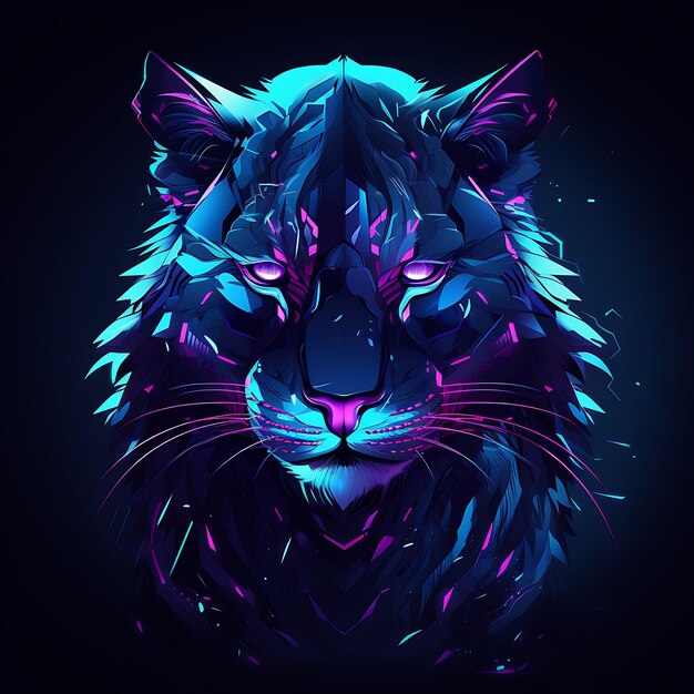 Cyberpunk Animal Borderline Design Neon Lines Style Robotic Y2K Shapes Neon Transparent Light Art