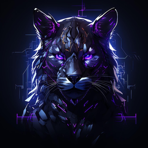 Cyberpunk Animal Borderline Design Neon Lines Style Robotic Y2K Shapes Neon Transparent Light Art