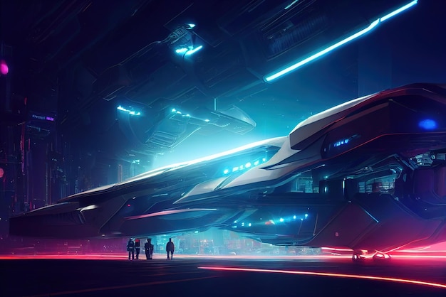 Cyberpunk Astronave futuristica Logistica delle future tecnologie moderne