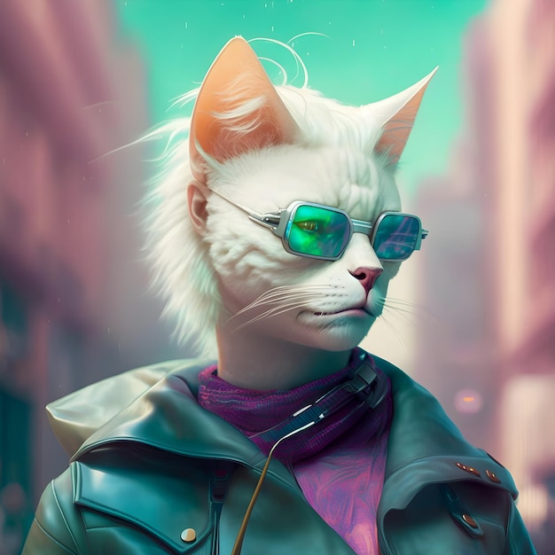 Cyberpunk Cat ritratto divertenti animali antropomorfi