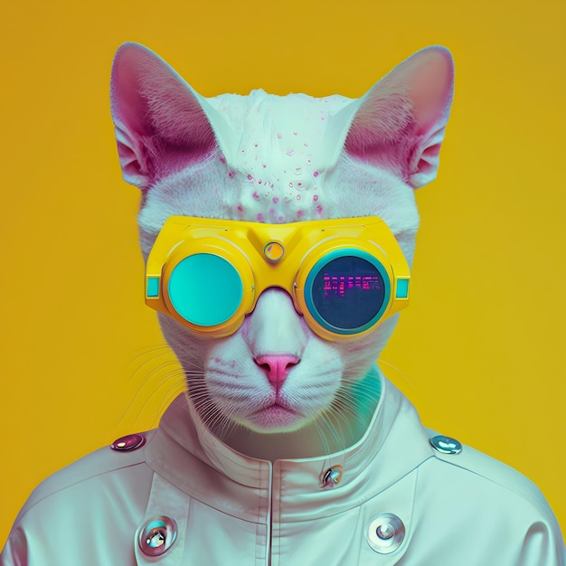 Cyberpunk Cat ritratto divertenti animali antropomorfi