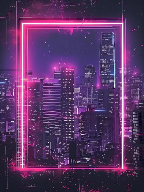 Cyberpunk Cityscape Arcane Frame con grattacieli futuristici Neon Color Background Art Collection