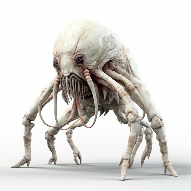 Cyberpunk Futuristic White Spider Creature 3d Figura isolata