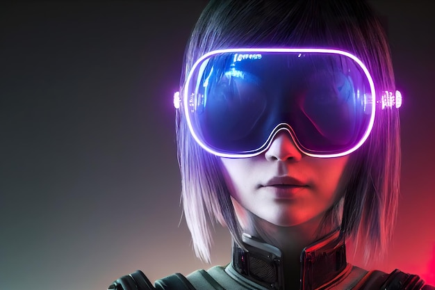 Cyberpunk futuristico della ragazza del rendering 3D